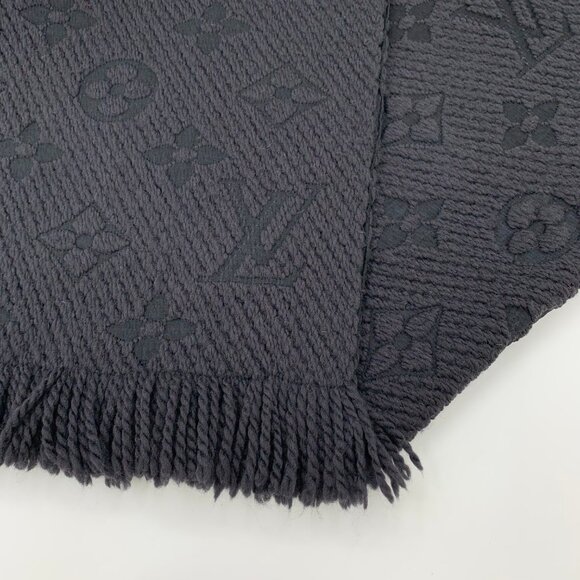 H13184 Louis Vuitton dark grey logo printed wool tassel scarf 32*116cm slight sn - Picture 5 of 8